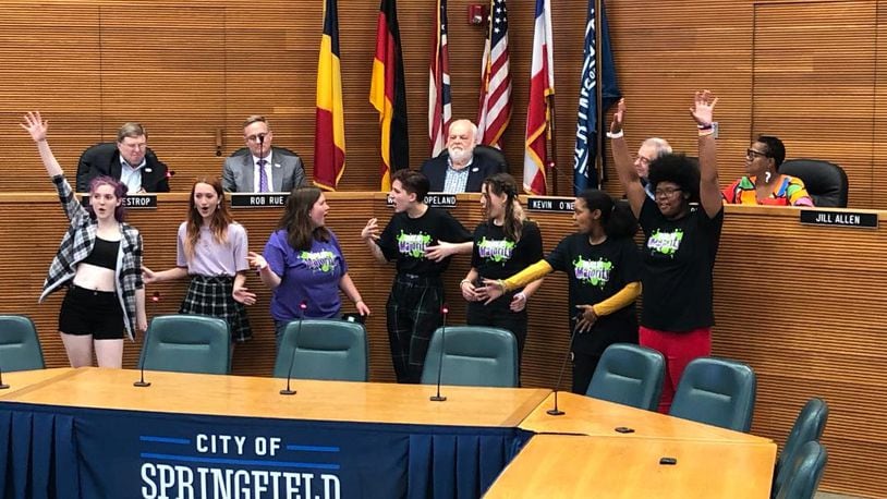 Cast members of "Attention Must Be Paid" did a preview performance of a number for the Springfield City Commissioners to draw attention to the show, which will be Friday, June 3 and Saturday, June 4 at the Clark State Performing Arts Center's Turner Studio Theatre.