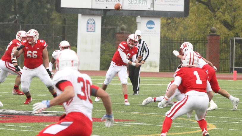 Wittenberg’s Jake Kennedy throws a pass against Wabash on Saturday, Oct. 27, 2018, at Edwards-Maurer Field in Springfield. David Jablonski/Staff