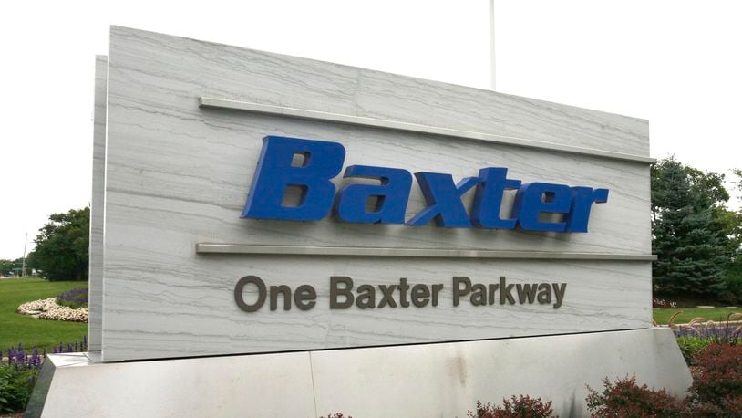 FILE - The sign outside Baxter International Inc. is seen in Deerfield, Ill., July 2009. (George LeClaire/Daily Herald via AP)