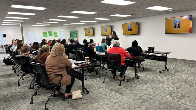 Mehr Un Nisa Jahed, of Gordon Food Service, talked about the company's Kindred Program during the Haitian Coalition meeting on Aug. 21. This program hires new Americans at GFS, offering resources before, during and after the interview process, and if they are hired. Brooke Spurlock/Staff