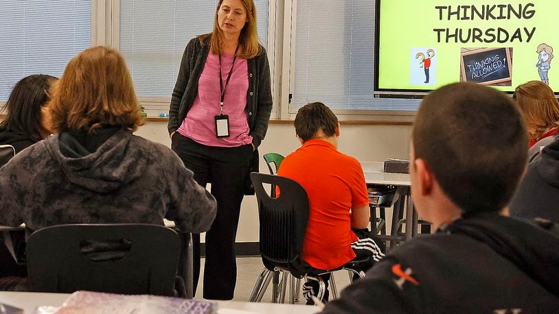 Joanne Gilley teaching a middle school class at Clark-Shawnee Middle School. FILE/BILL LACKEY/STAFF