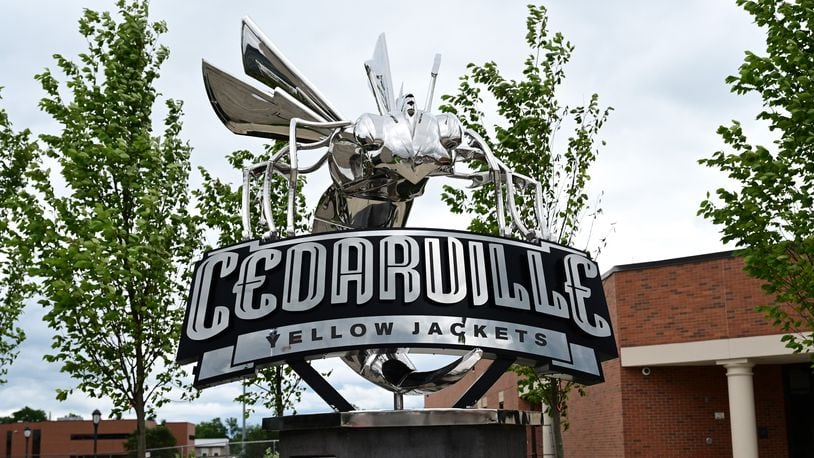 Cedarville University installed a statue of its athletic mascot, Stinger, on the plaza between the Scharnberg Business and Communication Center and the Stevens Student Center. Here is the Stinger statue after being installed at Cedarville. Contributed