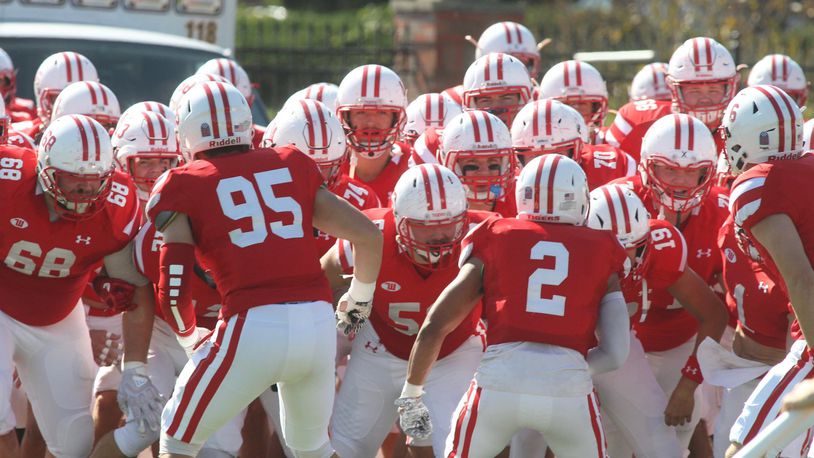 Wittenberg players prepare to take the field against Allegheny on Saturday, Oct. 14, 2017, at Edwards-Maurer Field in Springfield. David Jablonski/Staff