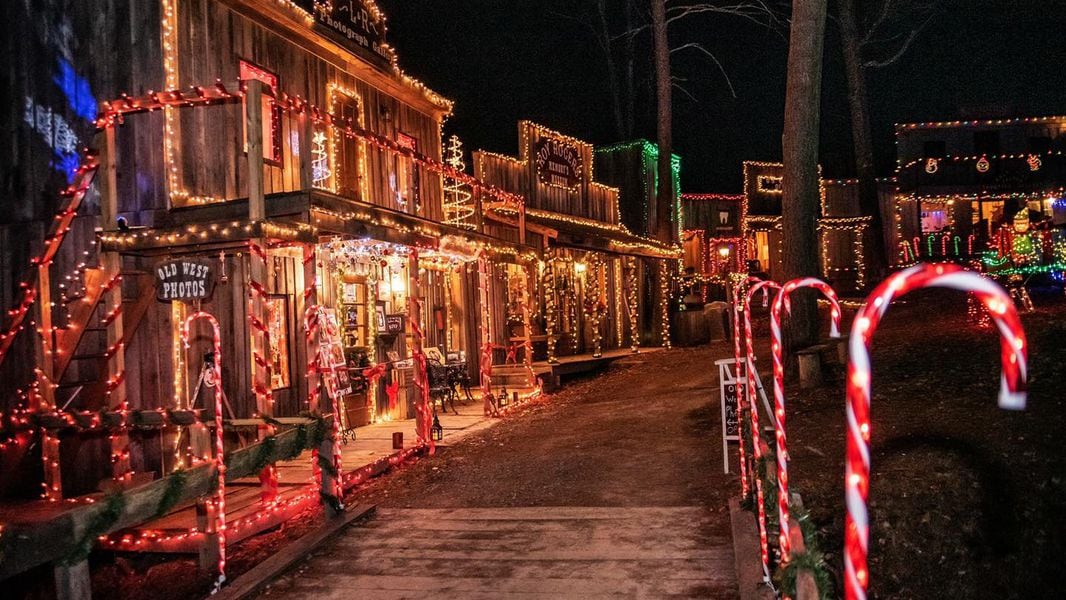 Dogwood Pass holiday lights show in replica oldwest town in Beaver, Ohio