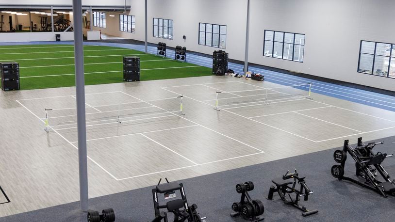 The fitness center at Spooky Nook Sports Champion Mill opened Nov. 1, 2022. The 65,000 sq. ft. fitness space includes free weights, cardio equipment, indoor track, pickelball and basketball courts, group fitness classes and more. NICK GRAHAM/STAFF