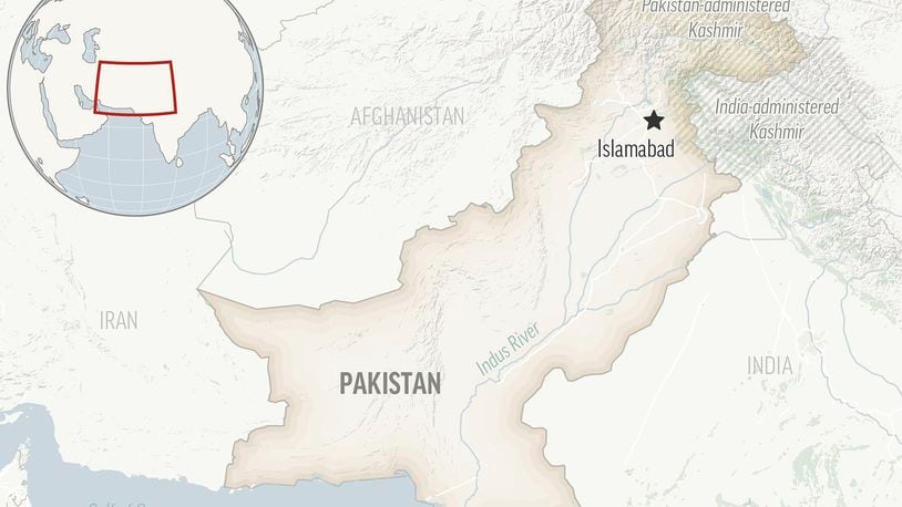 This is a locator map for Pakistan with its capital, Islamabad, and the Kashmir region. (AP Photo)