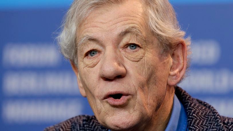 FILE - Actor Sir Ian McKellen speaks during the press conference for the film "Mr. Holmes" at the 2015 Berlinale Film Festival in Berlin, Germany, Sunday, Feb. 8, 2015. McKellen has been hospitalized Monday, June 17, 2024, after toppling off a London stage during a fight scene in a play. The 85-year-old actor known for playing Gandalf in the “Lord of the Rings” films and his many stage roles was playing John Falstaff in a production of Player Kings at the Noel Coward Theatre. (AP Photo/Michael Sohn, File)