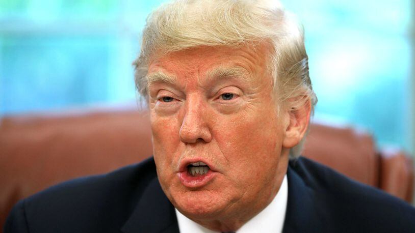 U.S. President Donald Trump makes brief remarks during a meeting with FIFA President Gianni Infantino and U.S. Soccer President Carlos Cordeiro in the Oval Office at the White House August 28, 2018 in Washington, DC.