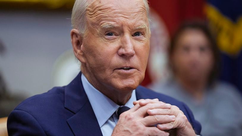 President Joe Biden delivers remarks on the federal government's response to Hurricane Helene and preparations for Hurricane Milton in the Roosevelt Room of the White House, Tuesday, Oct. 8, 2024, in Washington. (AP Photo/Evan Vucci)