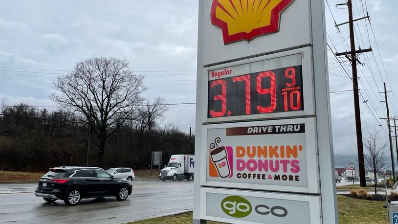 Shell gas station on Monday, March 7, 2022, had gas prices for regular unleaded at $3.799 per gallon and more than $4 for higher octane fuel and more than $5 a gallon for diesel. MICHAEL D. PITMAN/STAFF 
