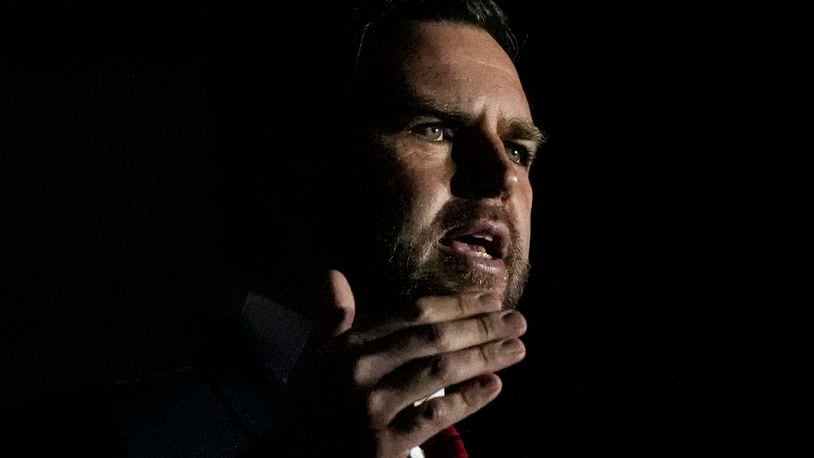 Republican vice presidential nominee Sen. JD Vance, R-Ohio, speaks during the Georgia Faith and Freedom Coalition's dinner at the Cobb Galleria Centre, Monday, Sept. 16, 2024, in Atlanta. (AP Photo/Mike Stewart)