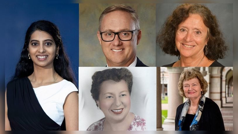 Ridgewood School will recognize and celebrate its 2024 distinguished and honorary alumni award recipients on Sept. 20, including three Distinguished Alumni Award recipients Soumya Neravetla (left), Robert E. Rue (top middle) and Deborah Hubbard Nelson-Campbell (top right), and Honorary Alumni Award recipients Violet Turner (bottomr middle) and Gail Suzel (bottom right).