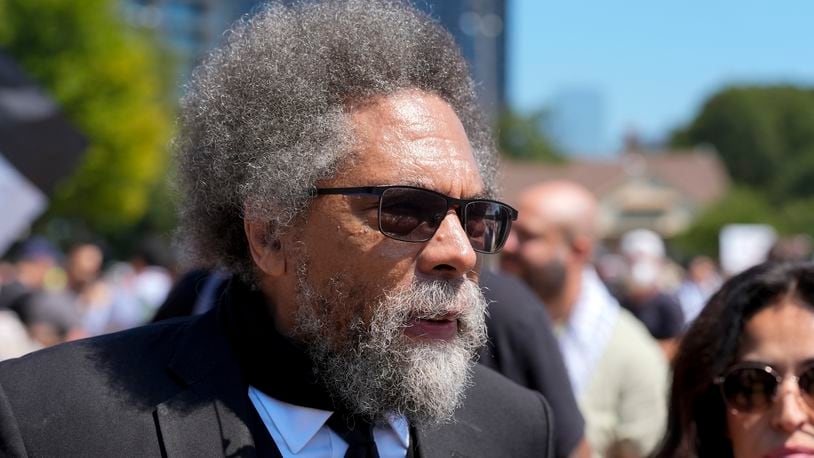 Progressive activist Cornel West watches a demonstration prior to a march to the Democratic National Convention Monday, Aug. 19, 2024, in Chicago. (AP Photo/Alex Brandon)