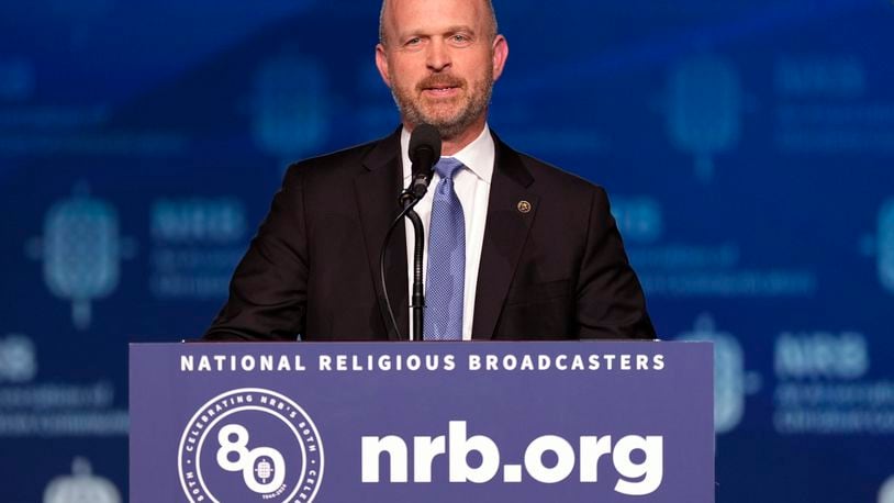 FILE - Kevin Roberts, president of The Heritage Foundation, speaks at the National Religious Broadcasters convention at the Gaylord Opryland Resort and Convention Center Feb. 22, 2024, in Nashville, Tenn. Roberts, the leader of a conservative think tank planning for a massive overhaul of the federal government says we are in the midst of “a second American Revolution” that will be bloodless “if the left allows it to be.” (AP Photo/George Walker IV, File)