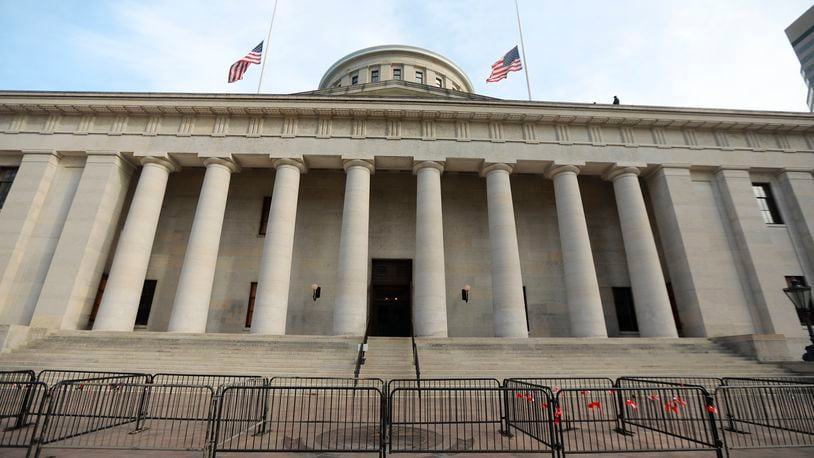 FILE - The Ohio Statehouse is shown on Jan. 13, 2021 in Columbus, Ohio. Maps of Ohio's political districts — boundaries used to determine who represents Ohioans in Washington and Columbus for up to 10 years — still aren't final, with the May 3 primary now less than three months away. The Ohio Supreme Court has invalidated one congressional map and two sets of legislative maps so far. (Doral Chenoweth/The Columbus Dispatch via AP, File)