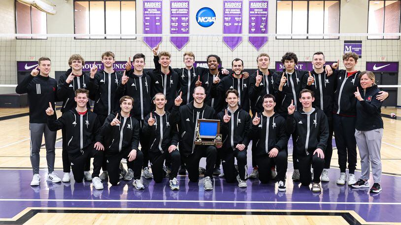 The Wittenberg men's volleyball team poses with the MCVL regular-season championship trophy. Photo courtesy of Wittenberg