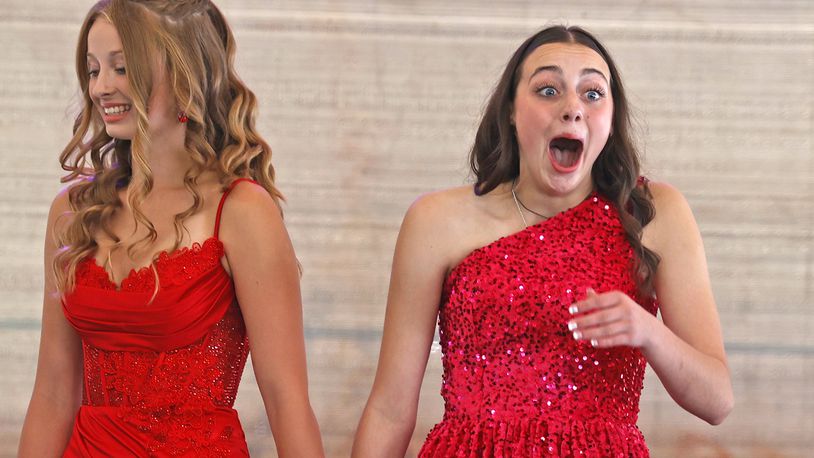 Ellen Getz, reacts as she realises she won the 2024 Clark County Fair Queen contest on the first day of the fair Friday, July 19, 2024. BILL LACKEY/STAFF