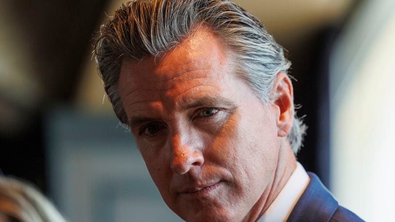 FILE - California Gov. Gavin Newsom meets with New Zealand Prime Minister Christopher Luxon and members of the California delegation at Oracle Park in San Francisco, July 12, 2024. (AP Photo/Juliana Yamada, Pool, File)