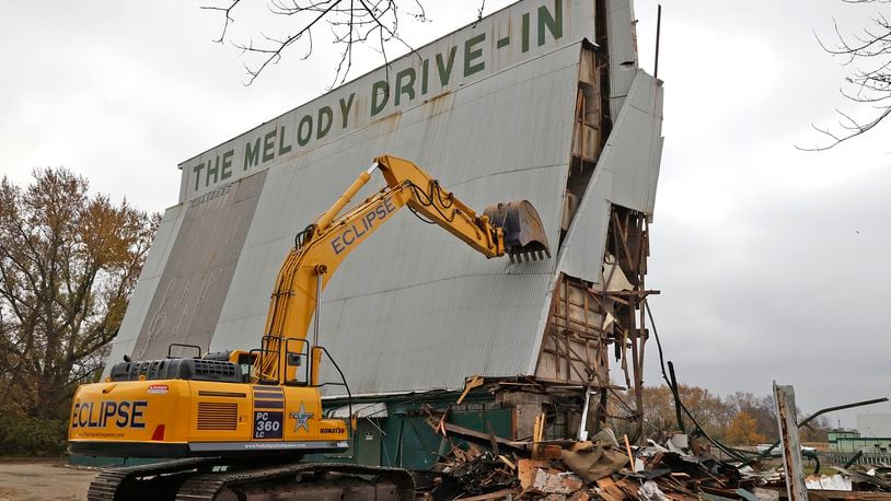 Demolition started on The Melody Drive-In Tuesday, Nov. 01, 2022. The demolition started after a ground breaking ceremony for the new Melody Park housing development, which hopes to bring around 1,000 residences to Clark County over the next few years. BILL LACKEY/STAFF