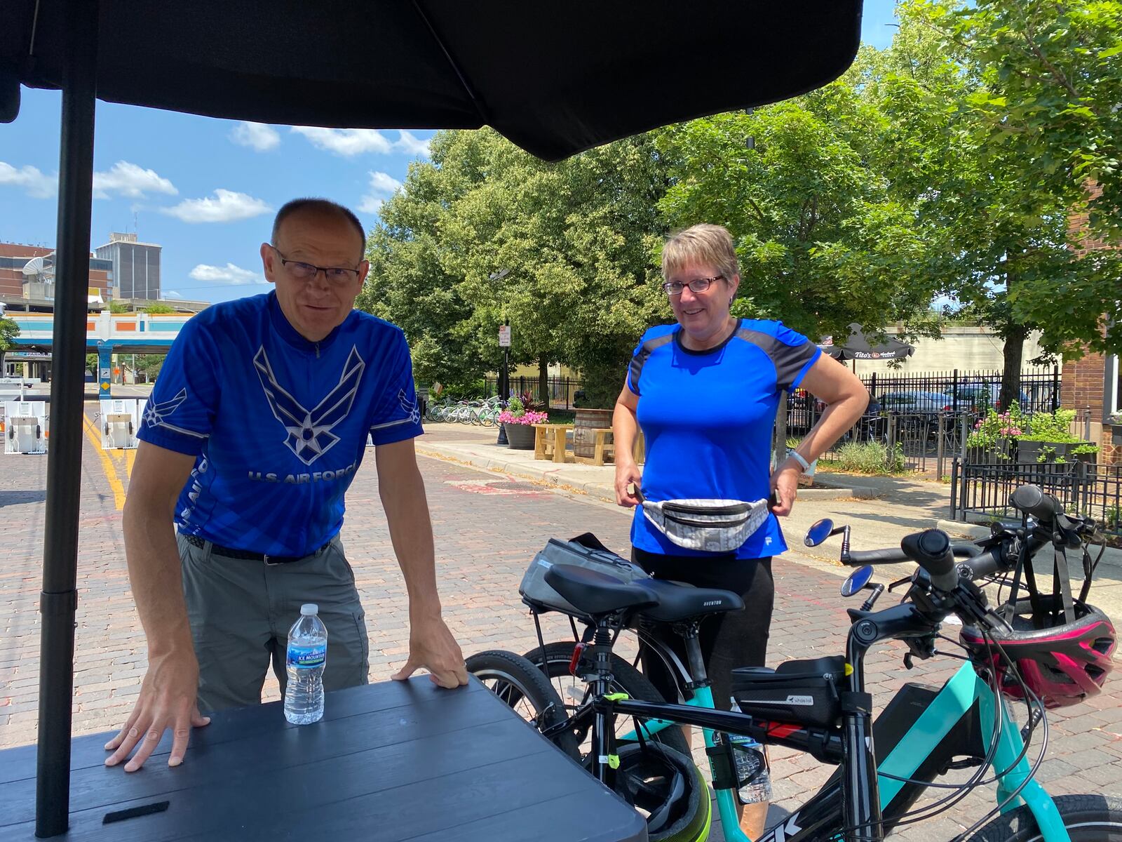 Ken and Cynthia Arndt rode their bikes to the Oregon District on Saturday, July 3. Eileen McClory / Staff