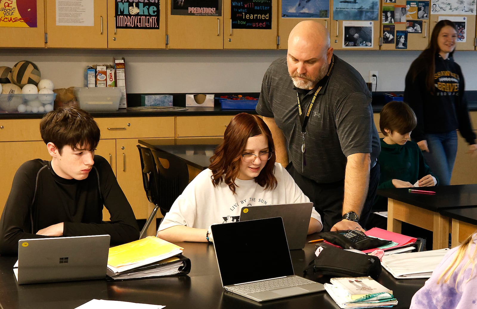 Matt Warrington teaches astronomy at Shawnee Middle School Thursday, March 7, 2024. BILL LACKEY/STAFF