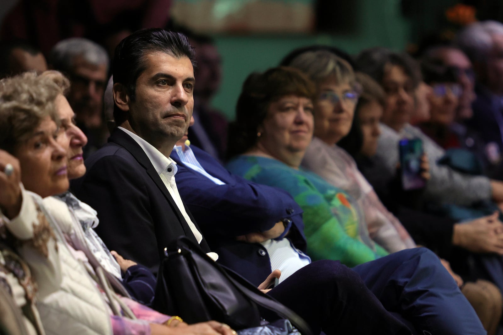 Kiril Petkov, leader of We Continue the Change party, is seen among his supporters Sunday, Oct. 20, 2024, in Sofia, as Bulgarians are called to cast ballots on Sunday, in the seventh general elections in just over three years. (AP Photo/Valentina Petrova)