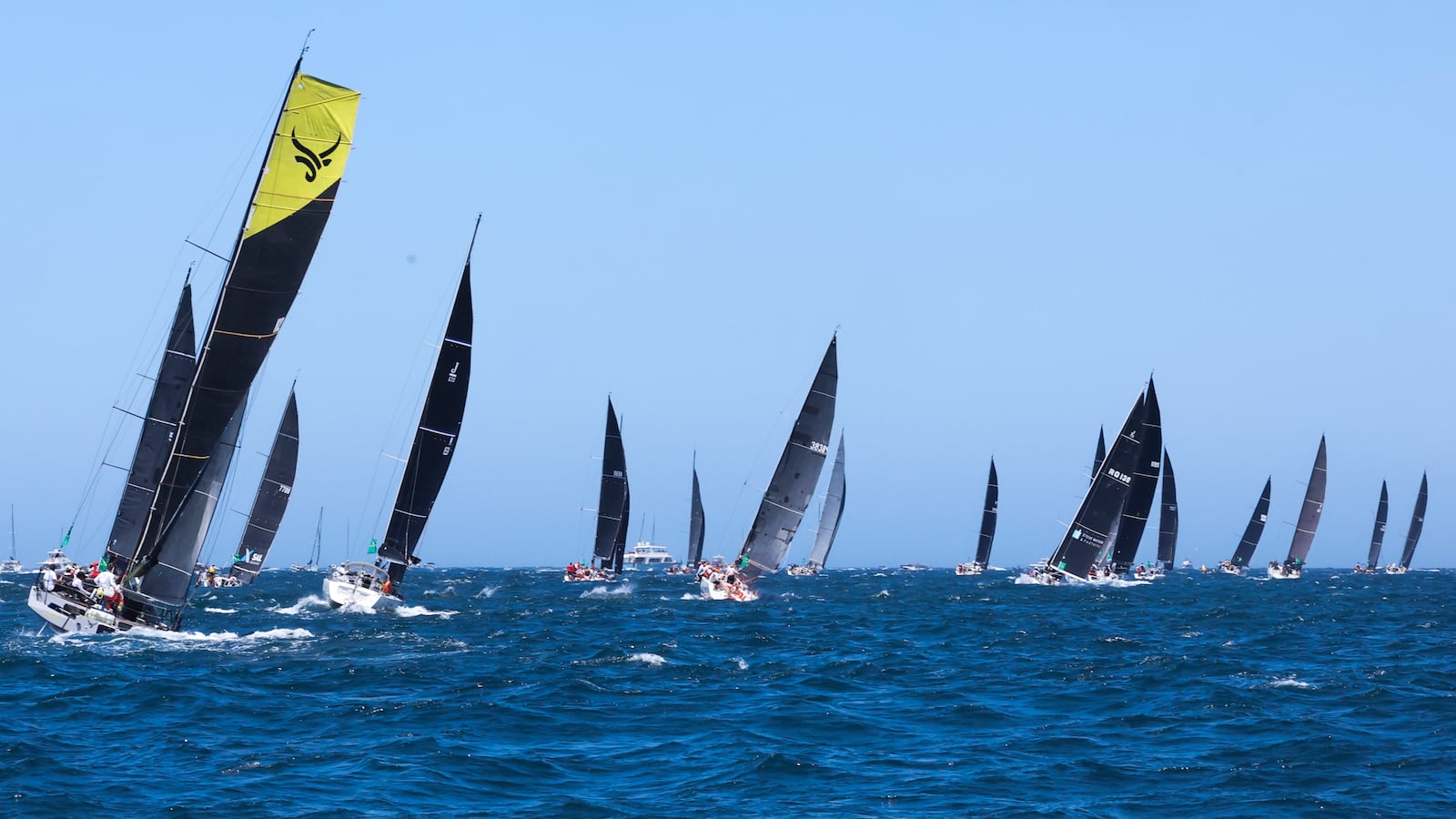 Competitors sail out of the heads following the start of the Sydney to Hobart yacht race in Sydney, Thursday, Dec. 26, 2024. (Mark Evans/AAP Image via AP).