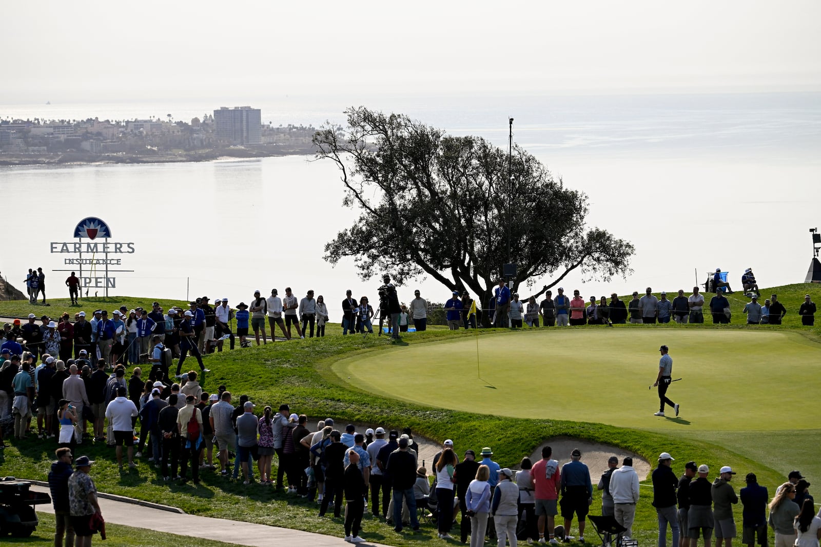 Danny Walker walks on the fifth hole green on the South Course at Torrey Pines during the third round of the Farmers Insurance Open golf tournament Friday, Jan. 24, 2025, in San Diego. (AP Photo/Denis Poroy)