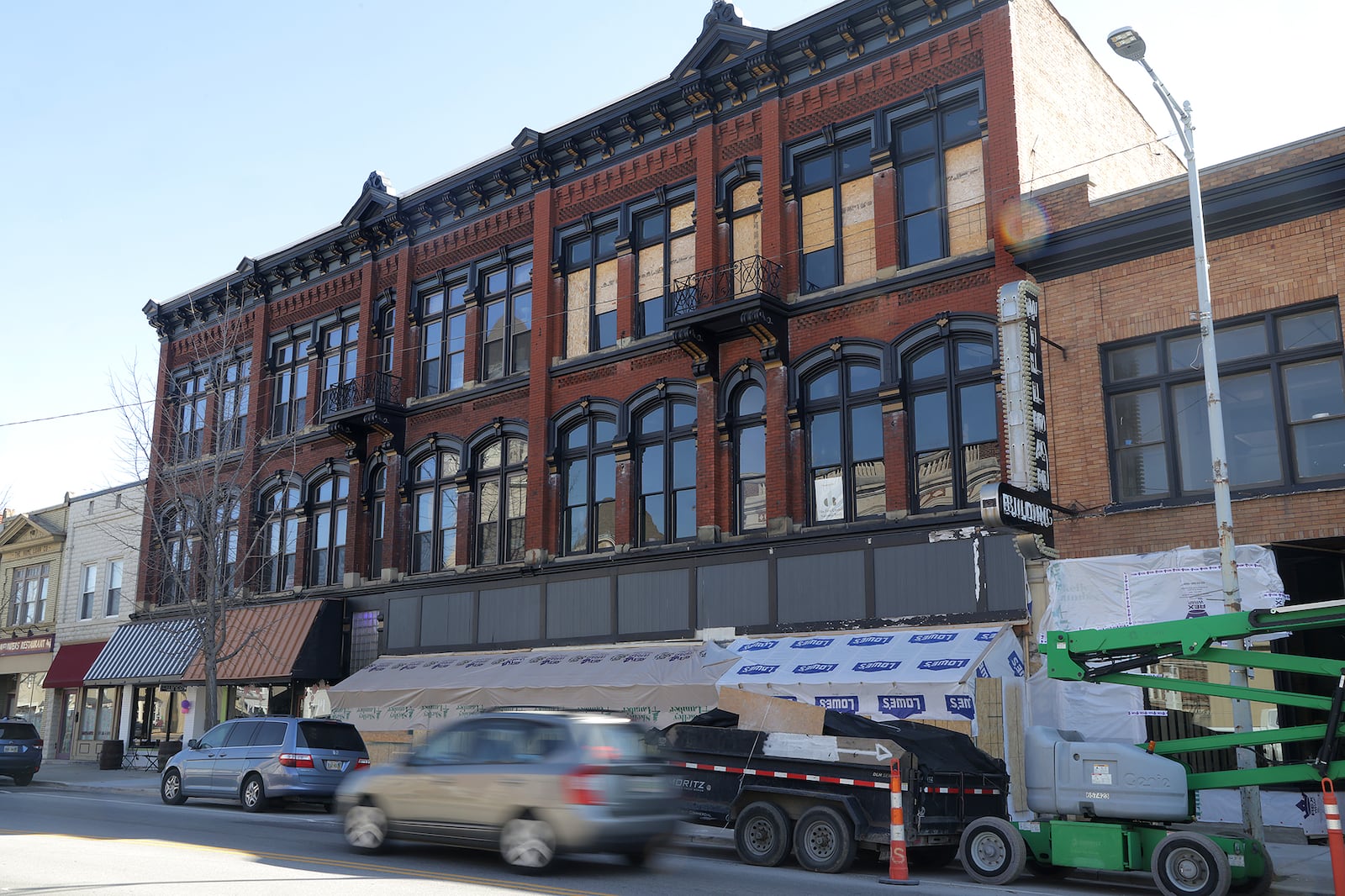 Renovations on the Willman Building in downtown Urbana continue Tuesday, March 11, 2025 as they work to change the building from a furniture store to a shared office space and lofts. BILL LACKEY/STAFF