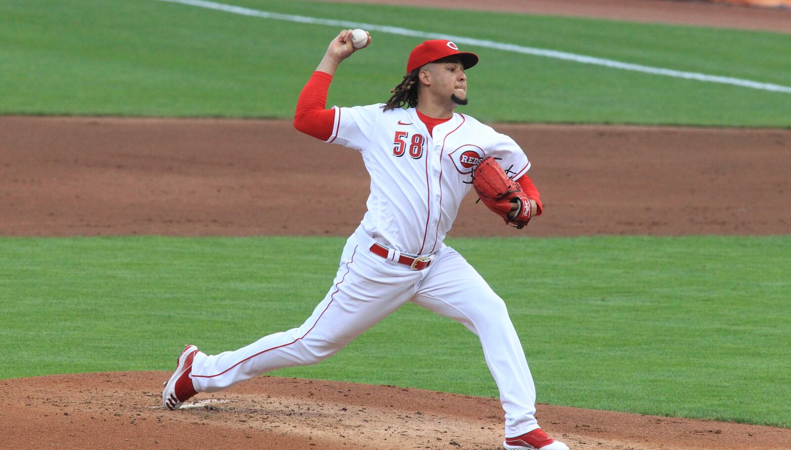 Reds starter Luis Castillo pitches against the Royals on Tuesday, Aug. 11, 2020, at Great American Ball Park in Cincinnati. David Jablonski/Staff