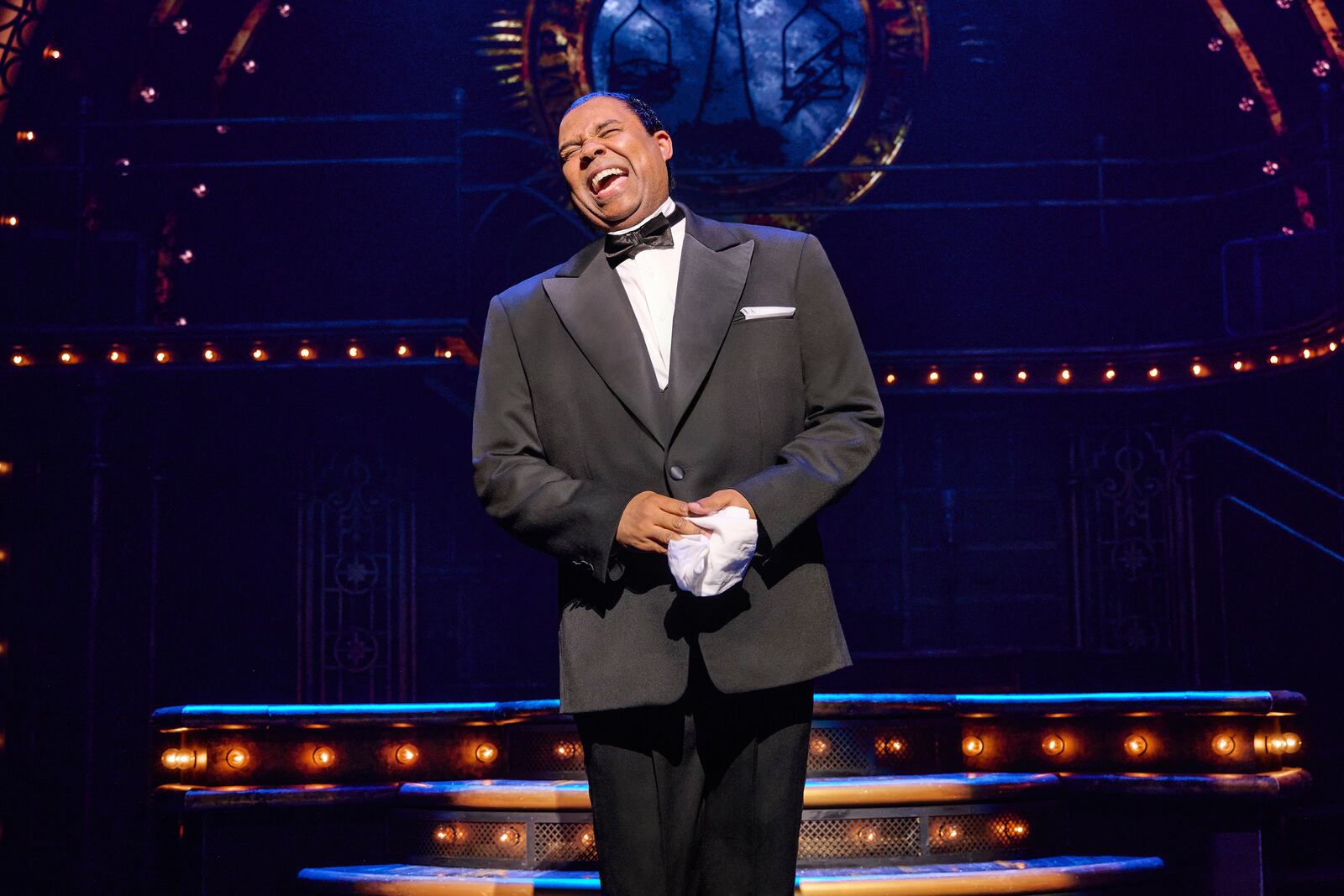 James Monroe Iglehart portrays Louis Armstrong during a performance in "A Wonderful World: The Louis Armstrong Musical" in New York. (Jeremy Daniel via AP)