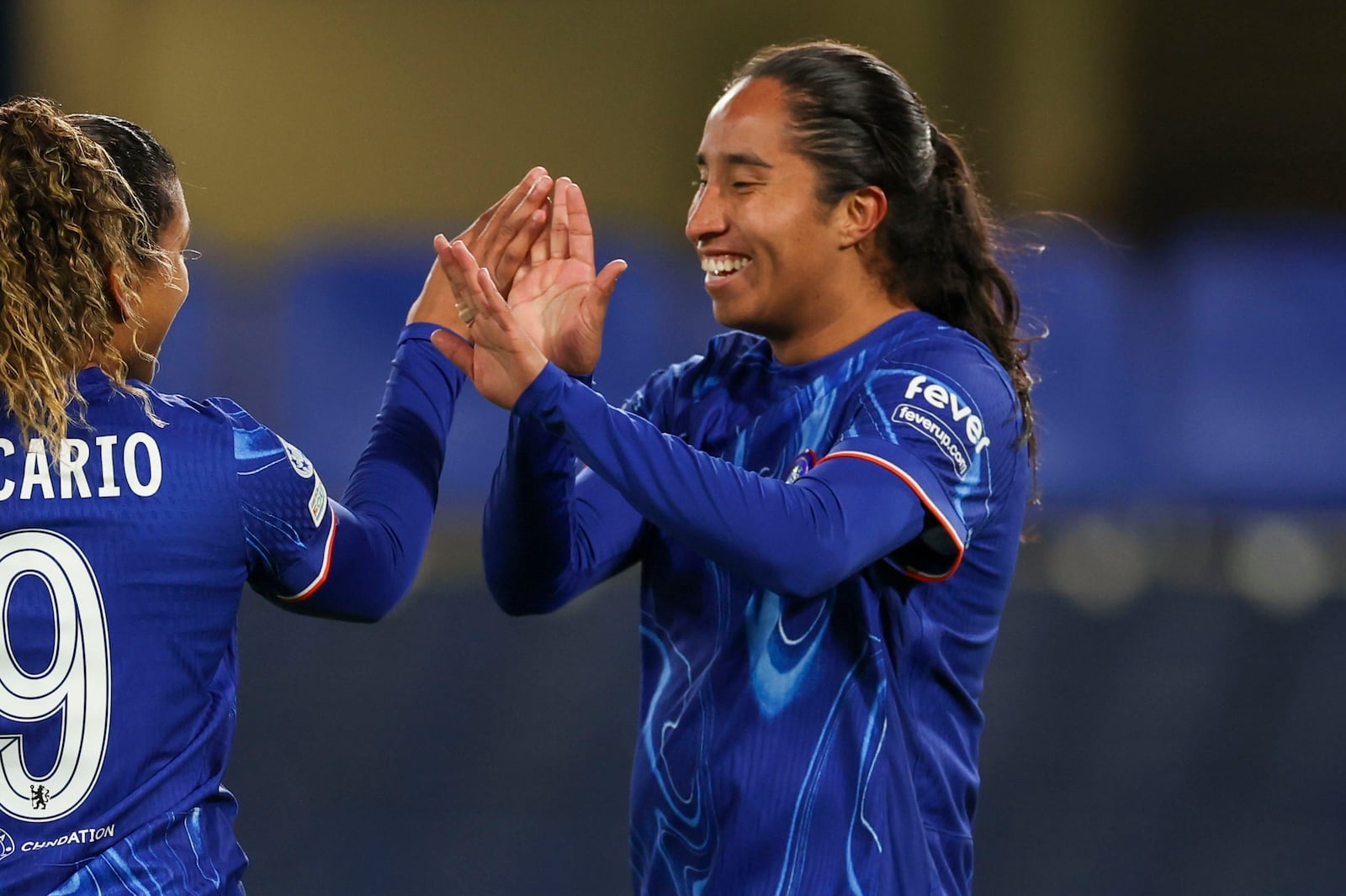 FILE - Chelsea's Mayra Ramirez during the Women's Champions League group B soccer match at Stamford Bridge stadium in London, Dec. 11, 2024. (AP Photo/Ian Walton, File)