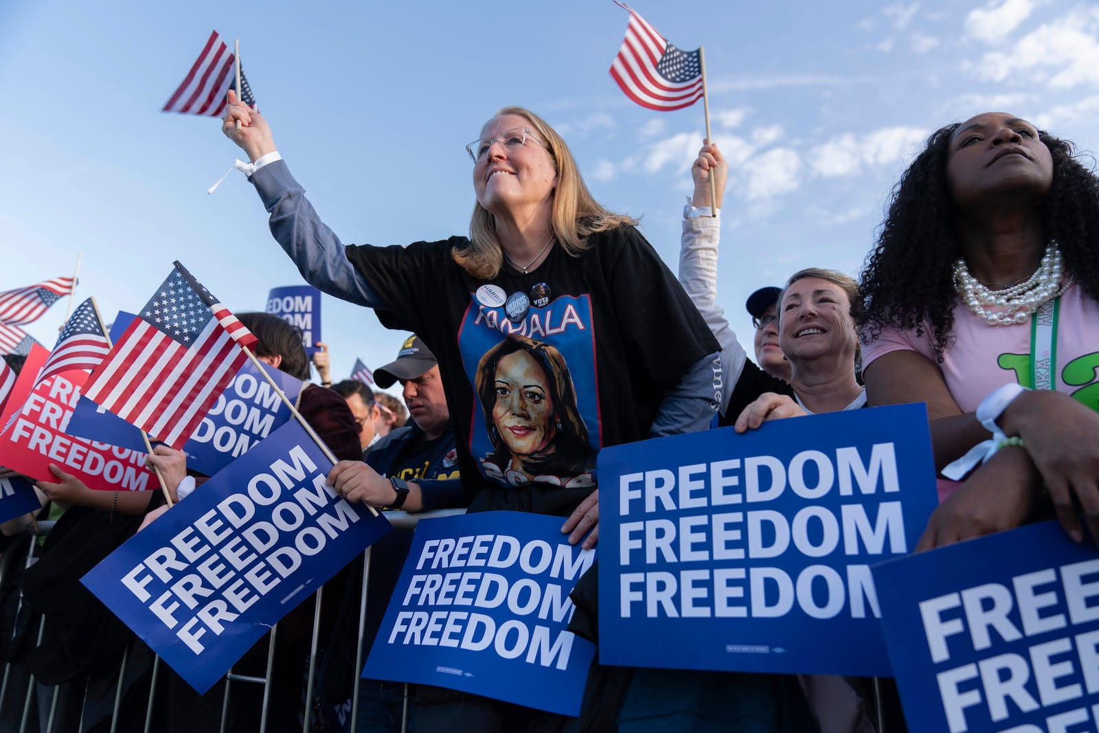 Supporters of Democratic presidential nominee Vice President Kamala Harris attend a campaign rally in Washington, Tuesday, Oct. 29, 2024. (AP Photo/Jose Luis Magana)