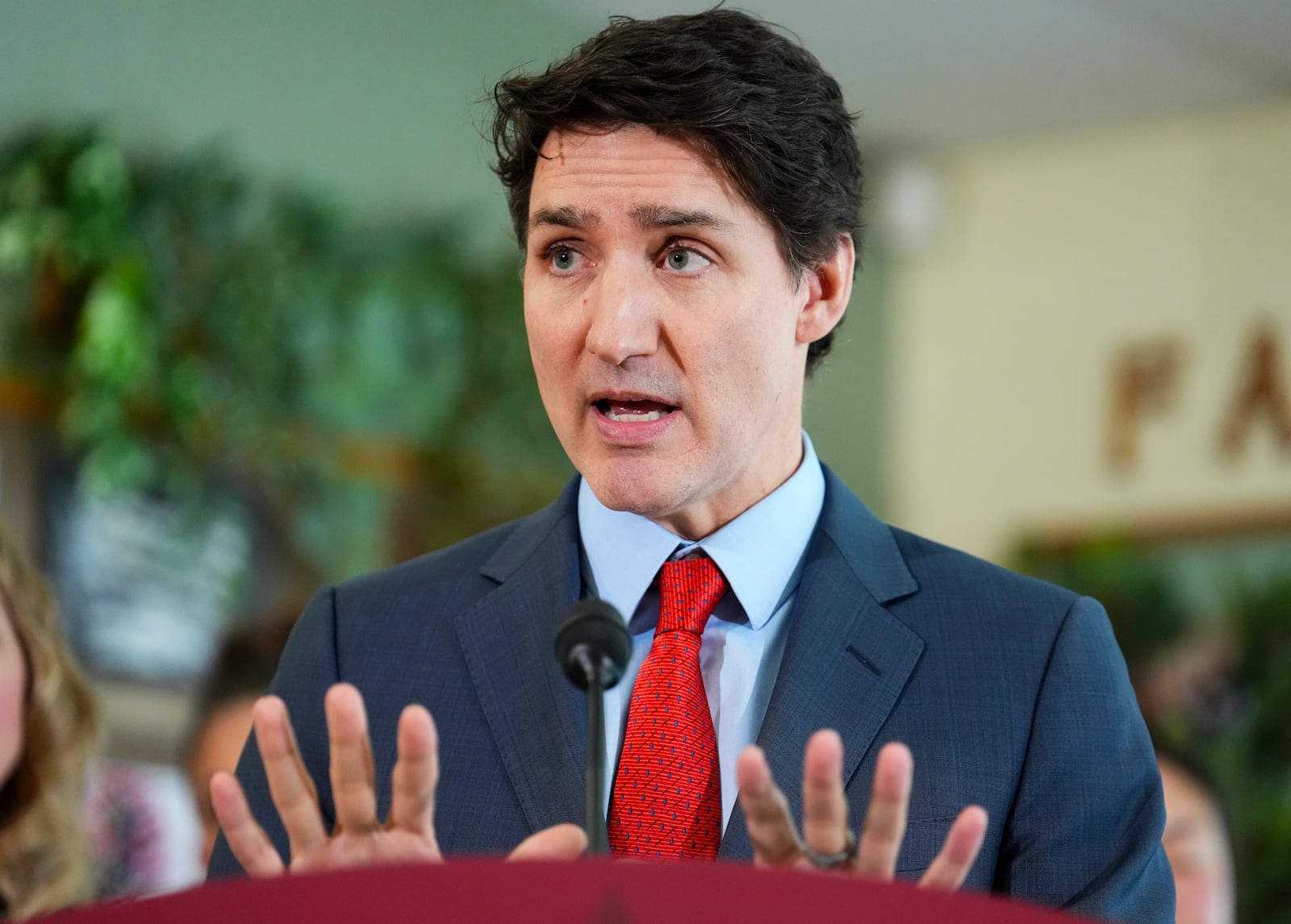 Canadian Prime Minister Justin Trudeau answers reporters questions during an event in Ottawa, Thursday, March 6, 2025. (Sean Kilpatrick/The Canadian Press via AP)