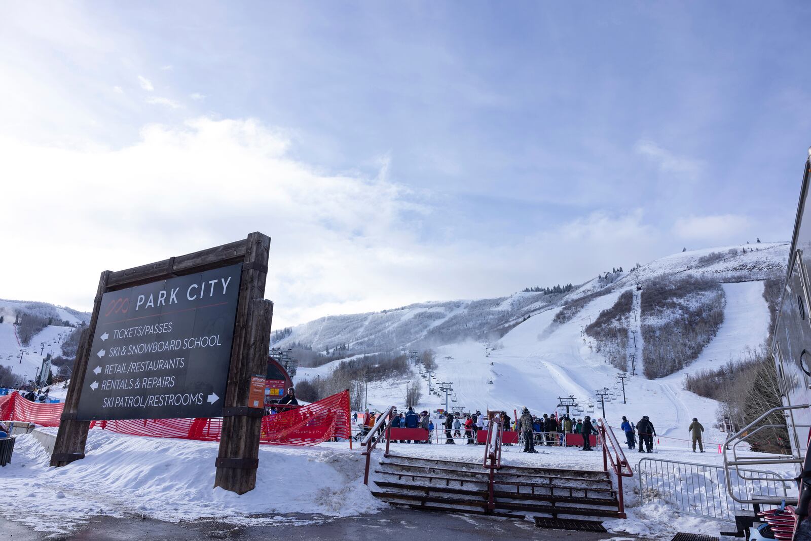 Park City Ski Resort lines and lifts are shut down due to the strike by the Park City Ski Patrol requesting livable wages in Park City, Utah, Tuesday, Jan 7. 2025. (AP Photo/Melissa Majchrzak)