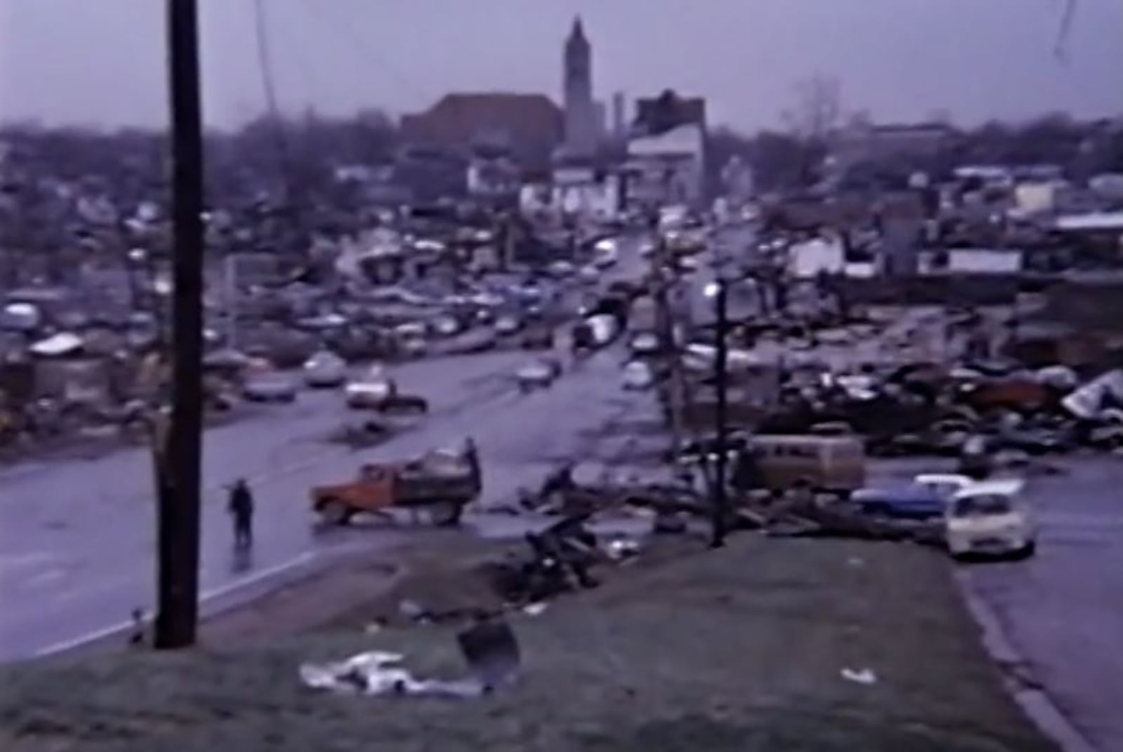 A screenshot of home video footage shot by Gov. Mike DeWine in the aftermath of the Xenia tornado of 1974. COURTESY GOV. MIKE DEWINE