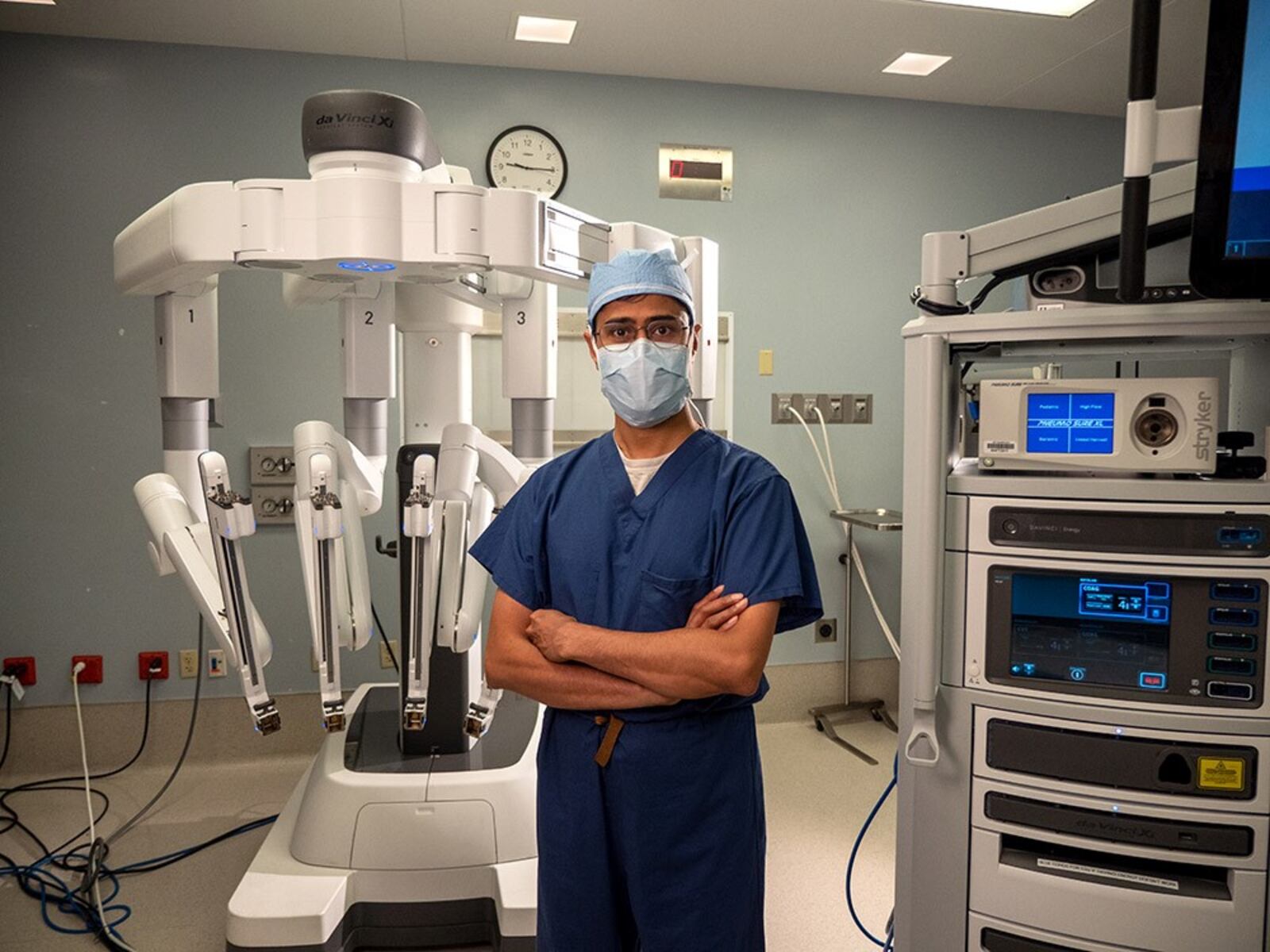 Surgical oncologist and Mercy Health Physician Dr. Shyam Allamaneni recently performed a groundbreaking Whipple-procedure robotic surgery using this machine on Frederick "Rick" Weppler of Ross Township. Weppler recovered especially quickly. PROVIDED