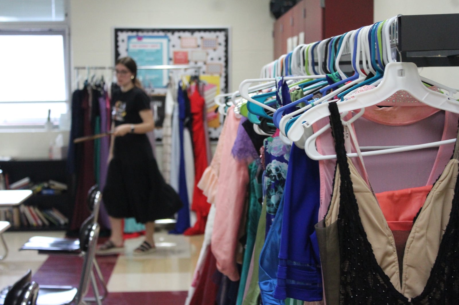 Tecumseh High School English teacher Mackenzie Krapfel spent the last month collecting dresses for girls that needed them for prom. Contributed