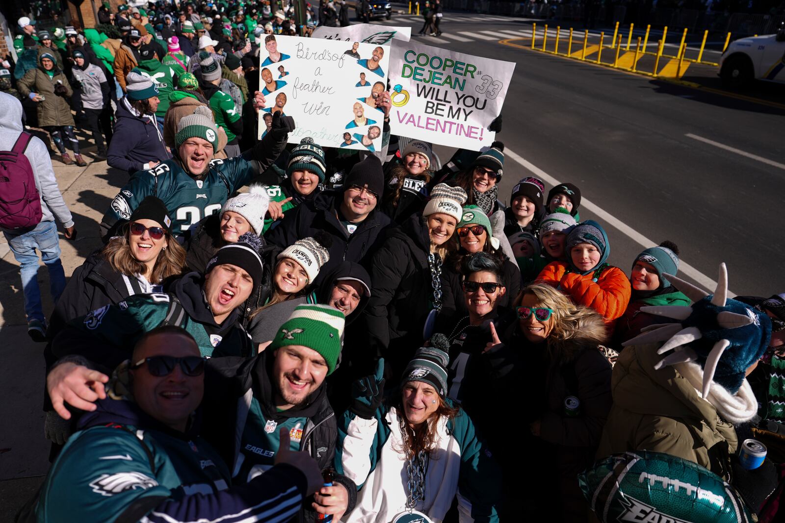 Fans wait before the Philadelphia Eagles' NFL football Super Bowl 59 parade and celebration, Friday, Feb. 14, 2025, in Philadelphia. (AP Photo/Matt Slocum)