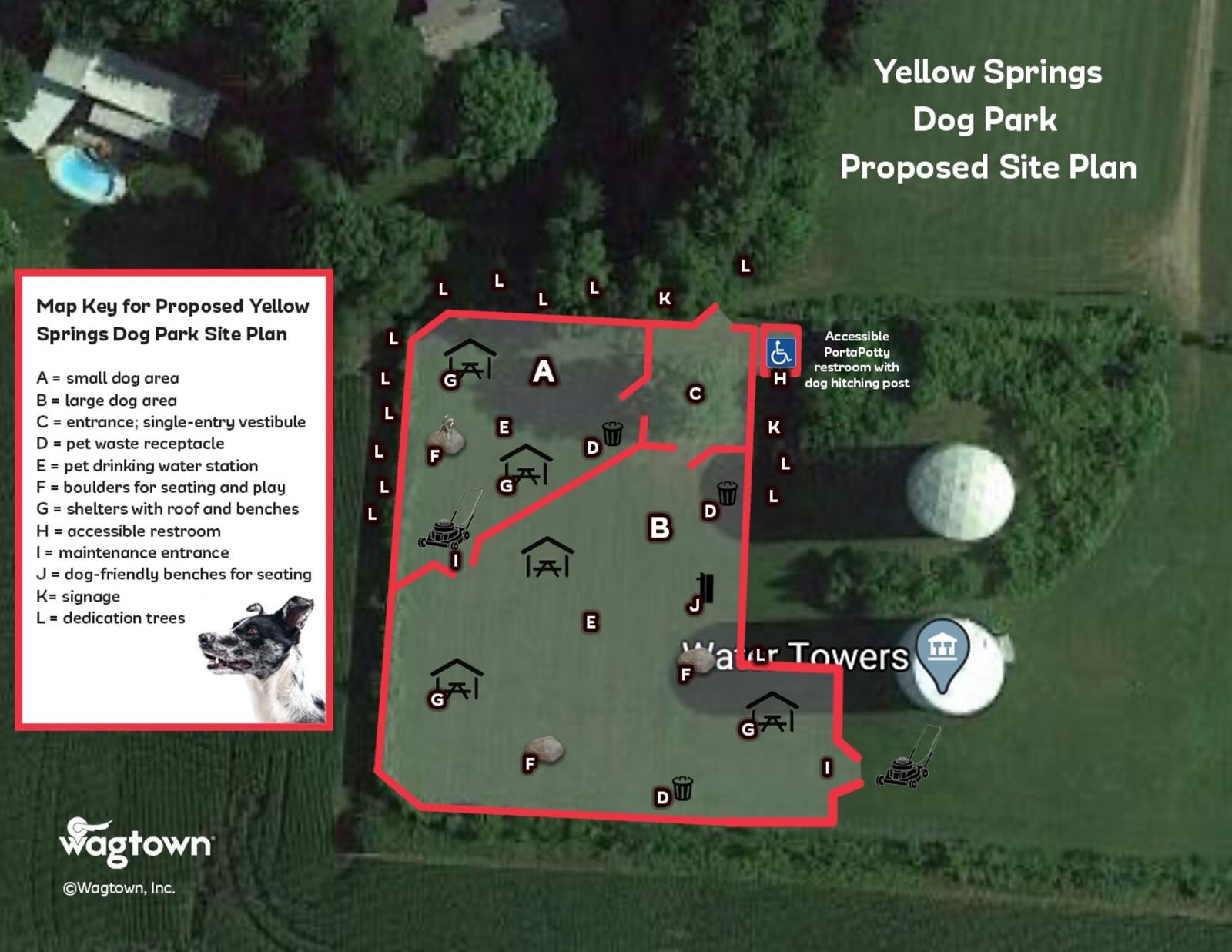 The proposed site plan for the Yellow Springs dog park. If approved, the park would likely open in September of 2021. CONTRIBUTED