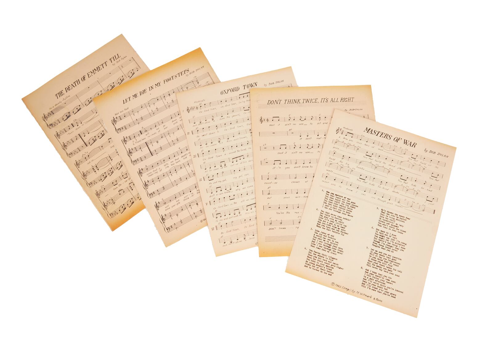 An image released by Julien's Auctions shows musician Bob Dylan's lyrics for various famed songs are show in this undated image. (Julien's Auctions via AP)