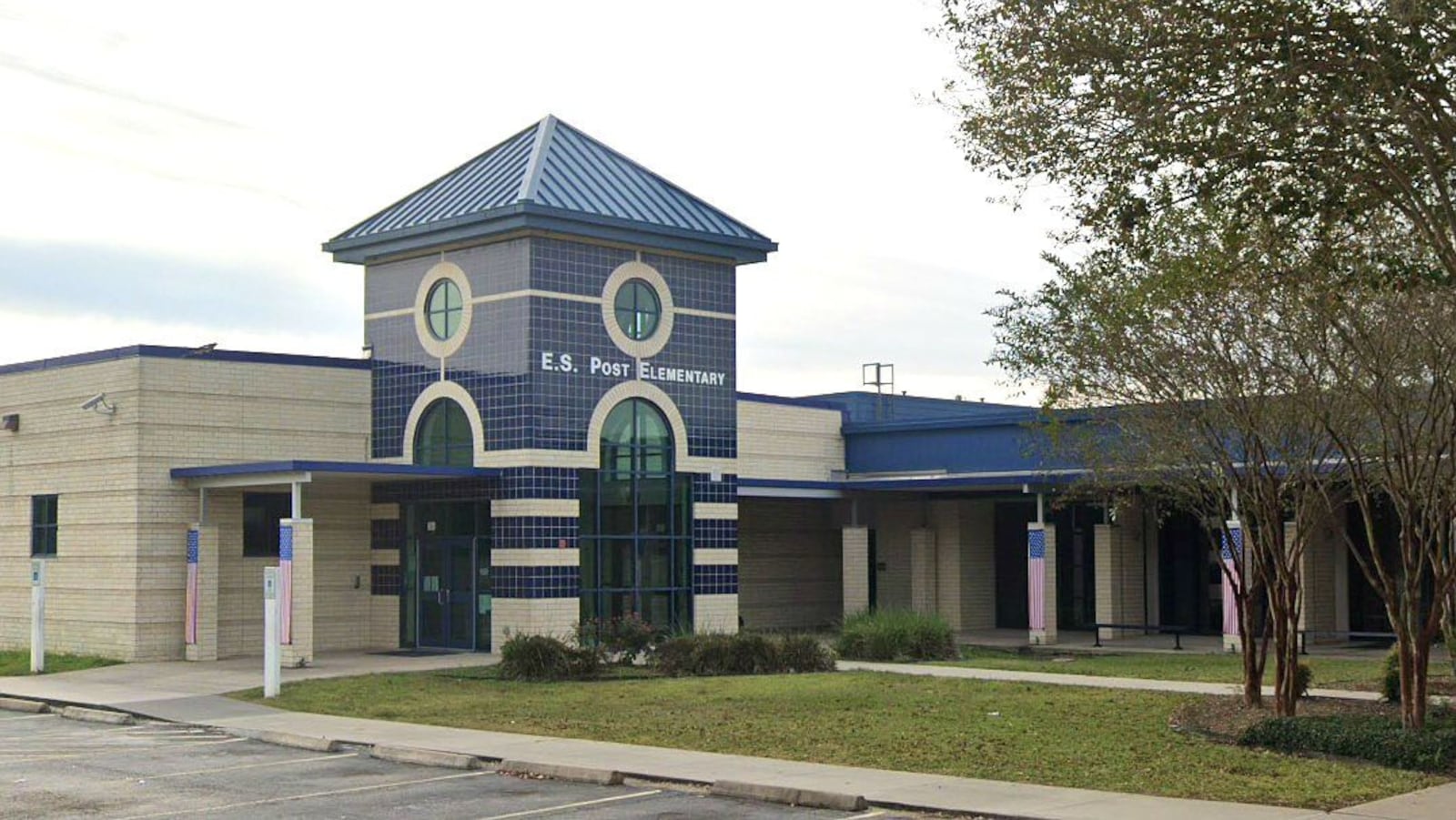 Post Elementary School in Houston is pictured in a November 2018 Street View image. An 11-year-old student at the school had to be airlifted to a hospital last week following a fight with a teacher over a juice box.