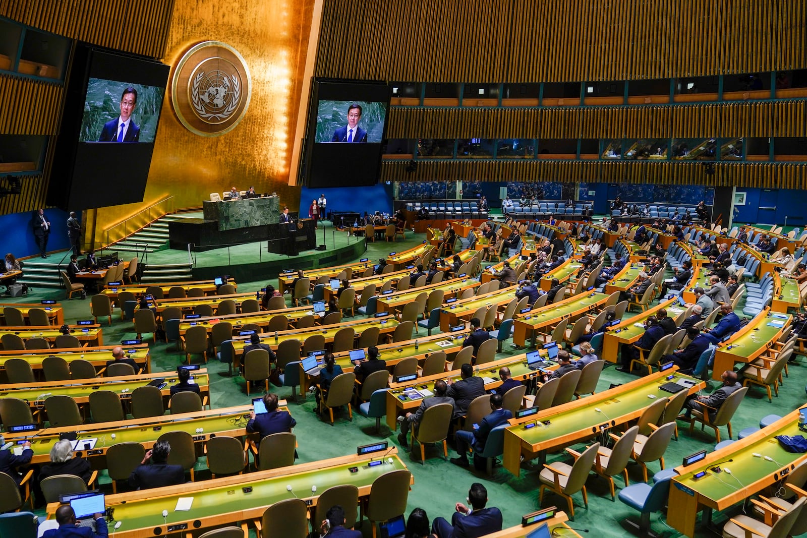 FILE - Chinese Vice President Han Zheng addresses the 78th session of the United Nations General Assembly on Sept. 21, 2023 at United Nations headquarters. (AP Photo/Mary Altaffer, File)