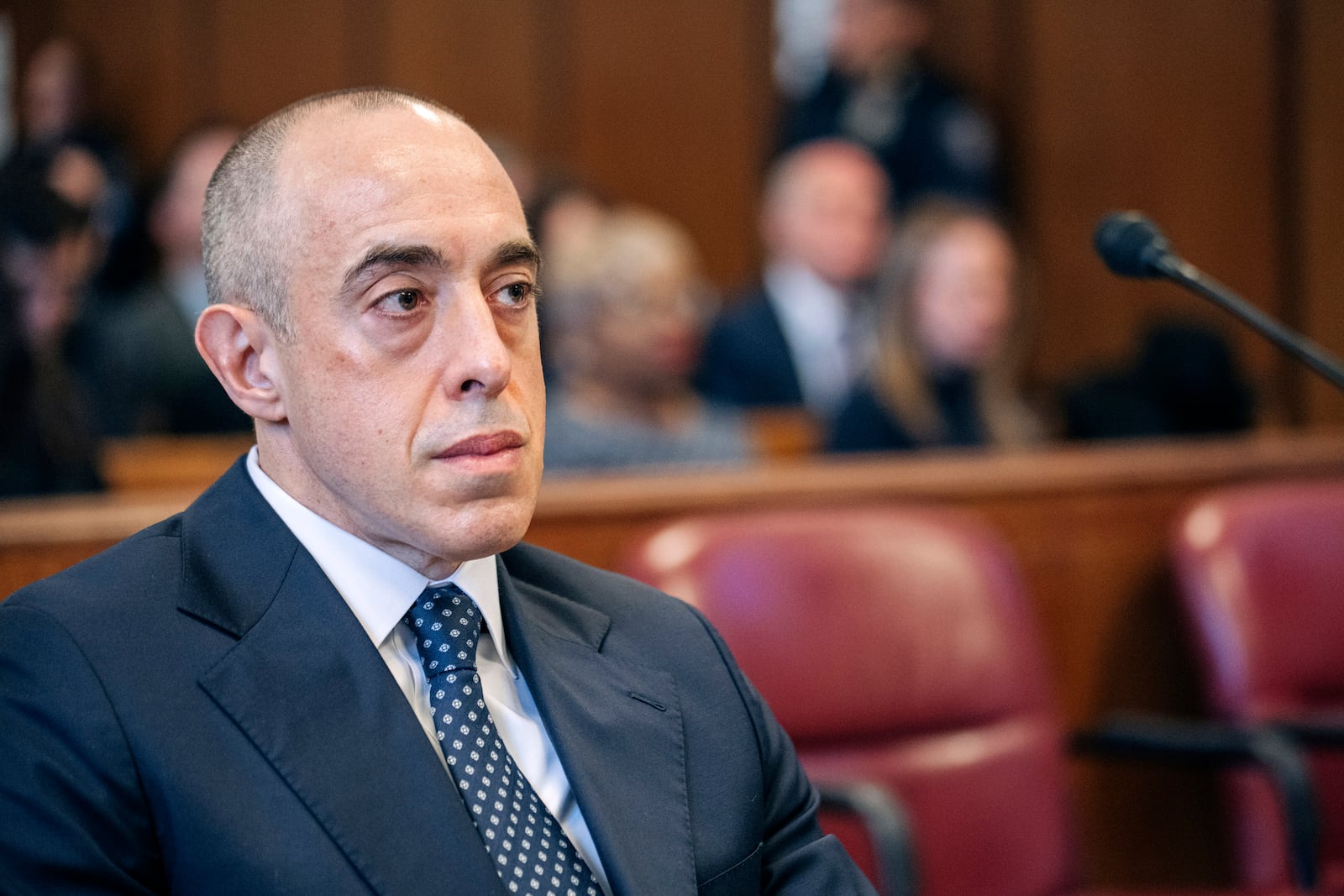 FILE - Emil Bove, attorney for former US President Donald Trump, sits Manhattan criminal court during Trump's sentencing in the hush money case in New York, Jan. 10, 2025. (Jeenah Moon/Pool Photo via AP, file)