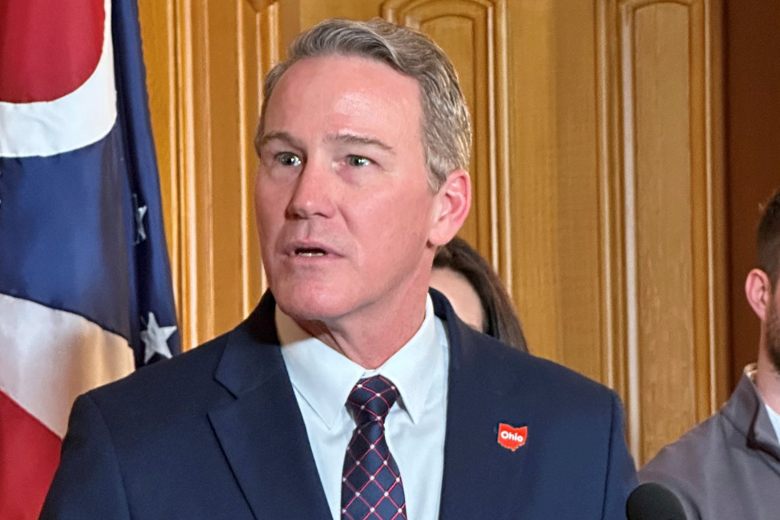 Republican Ohio Lt. Gov. Jon Husted speaks at a news conference on Friday, Jan. 17, 2025, in Columbus, Ohio, announcing his appointment to fill the U.S. Senate seat formerly held by Vice President-elect JD Vance. (AP Photo/Julie Carr Smyth)