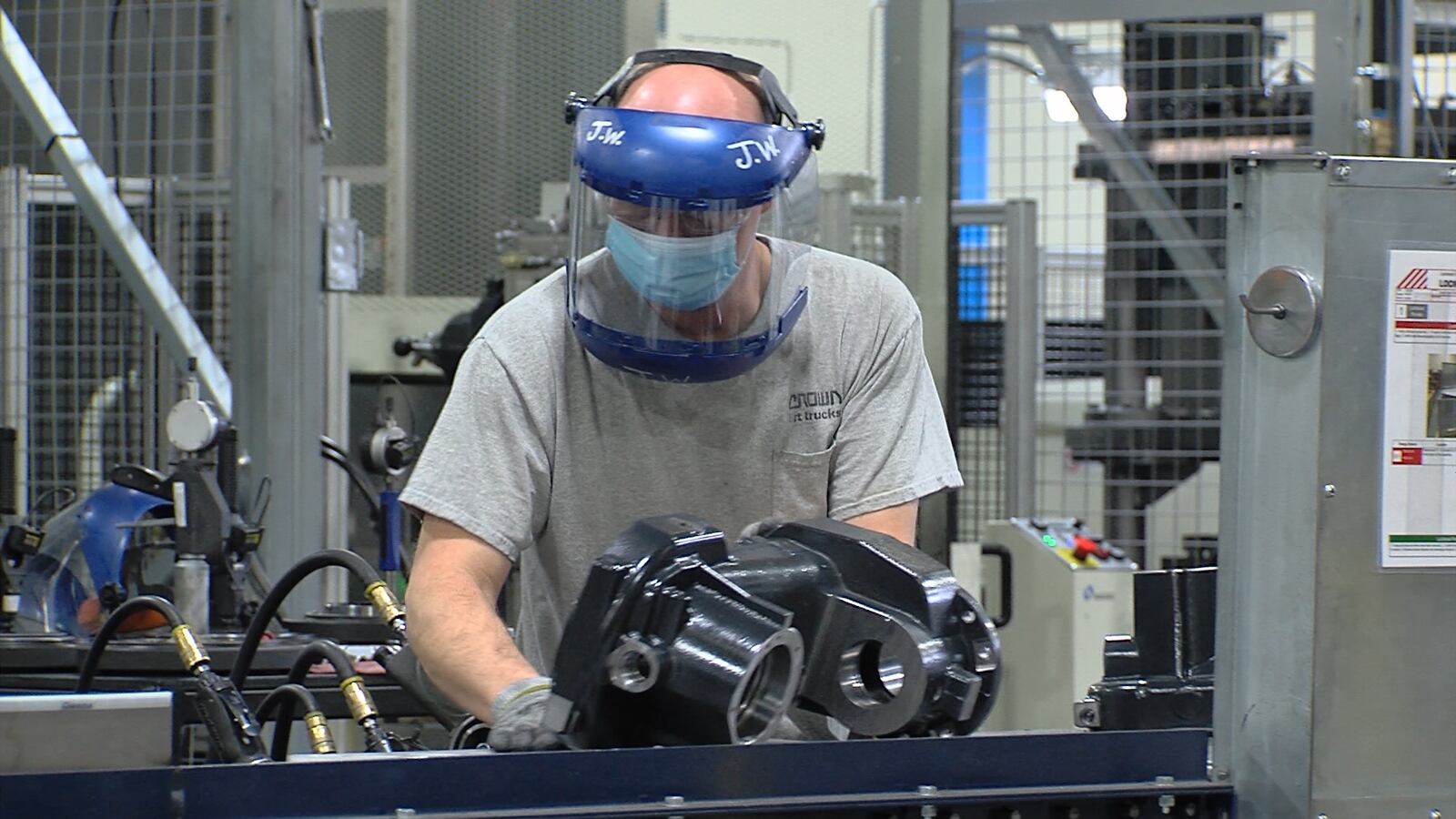 Employee at work at Crown Equipment Corp., which is based in New Bremen. The company has COVID-19 safety protocols in place.