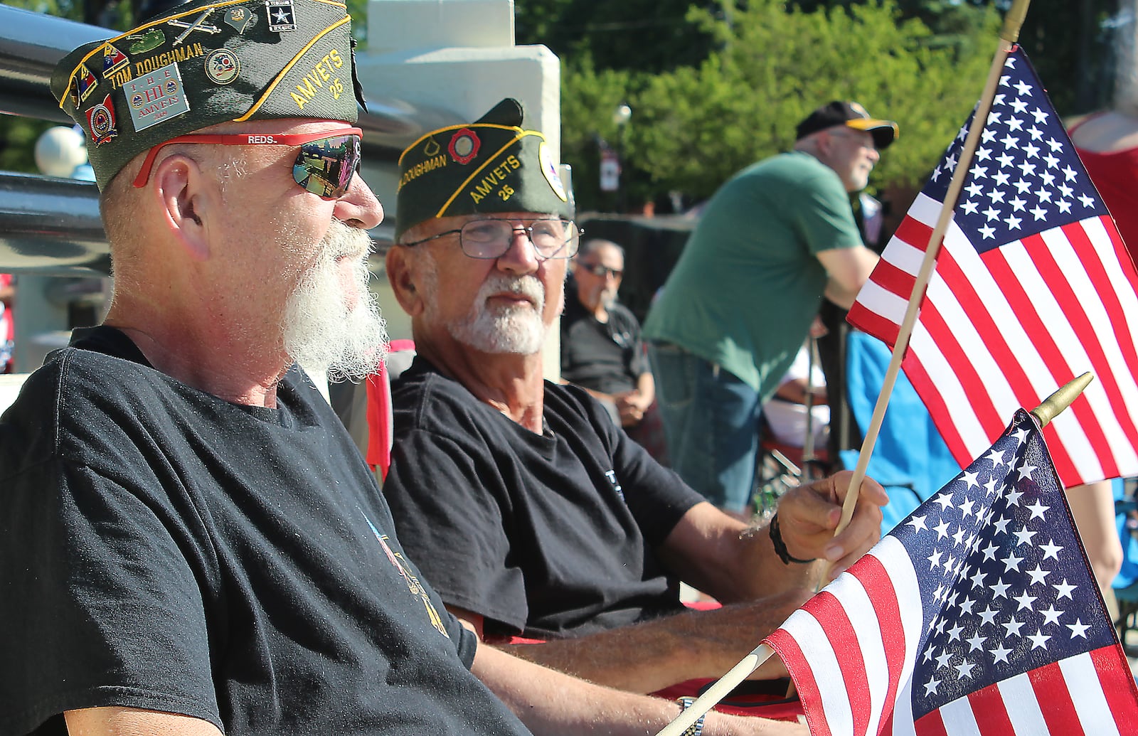 United States Army Veterans, (left) Charles Doughman and James Doughman watch the Springfield Memorial Day parade in 2017. STAFF