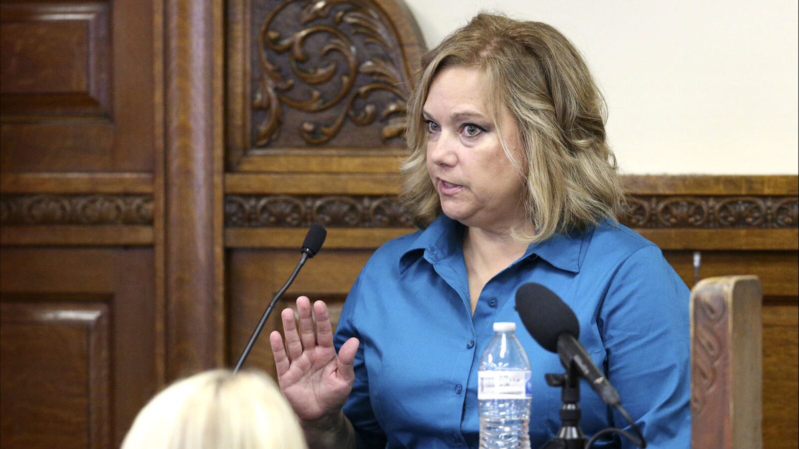 Terri Staner, a friend of Amy Mullis, testifies at the murder trial of Mullis' husband, Todd Mullis. Todd Mullis, 43, was convicted Monday, Sept. 23, 2019, of impaling his wife with a corn rake Nov. 10, 2018, on their Earlville, Iowa farm.