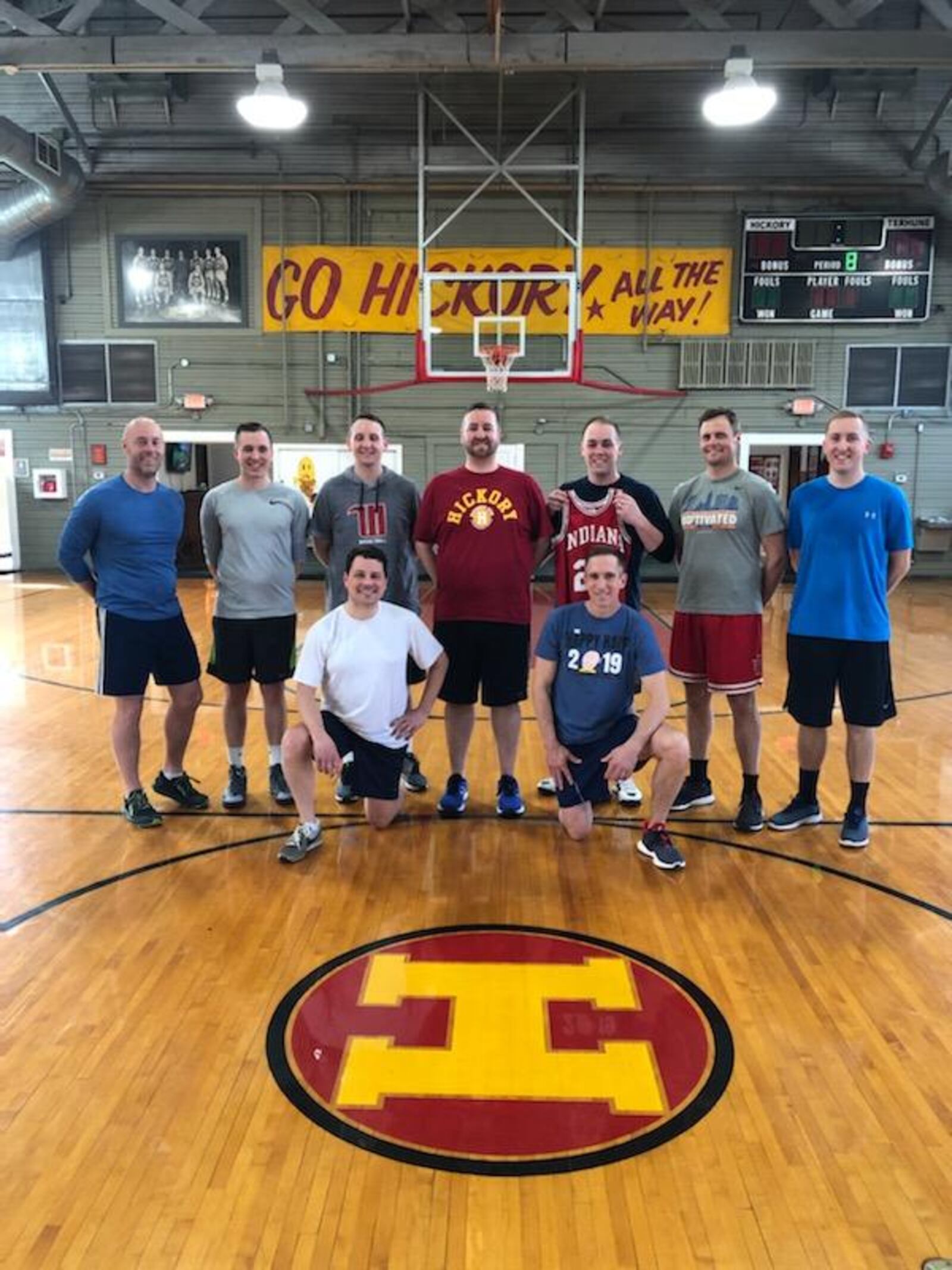 Andy Murphy, center, is pictured with friends and family at Hoosier Gym in Knightstown, Ind., in 2020.