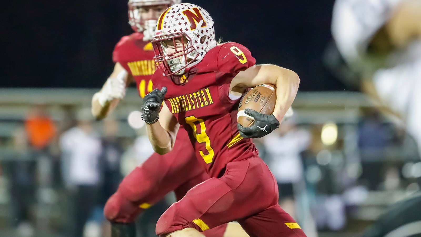 Northeastern High School senior Bo Tolle runs the ball during their game against Waynesville on Friday night in Springfield. The Jets won their first-ever playoff game, beating the Spartans 45-22. CONTRIBUTED PHOTO BY MICHAEL COOPER